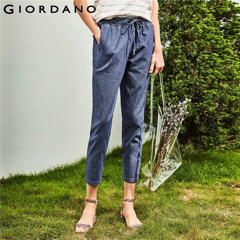 Giordano "женские тонкие джинсовые брюки баски с резинкой на талии выполненные и