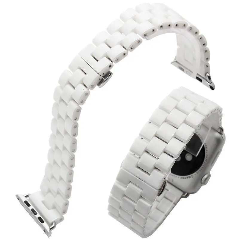 Черно-белый керамический ремешок для браслета Apple Watch 44мм 42мм iWatch Series 4 3 2 1 с бабочкой на пряжке.