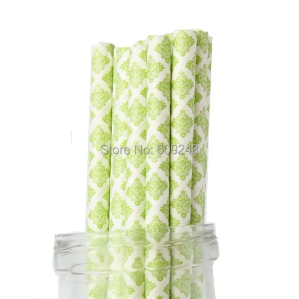 

100pcs Pick Your Colors Lime Green Damask Paper Straws,Cocktail Stylish Biodegradable Party Mason Jar Straws,Cake Pop Sticks