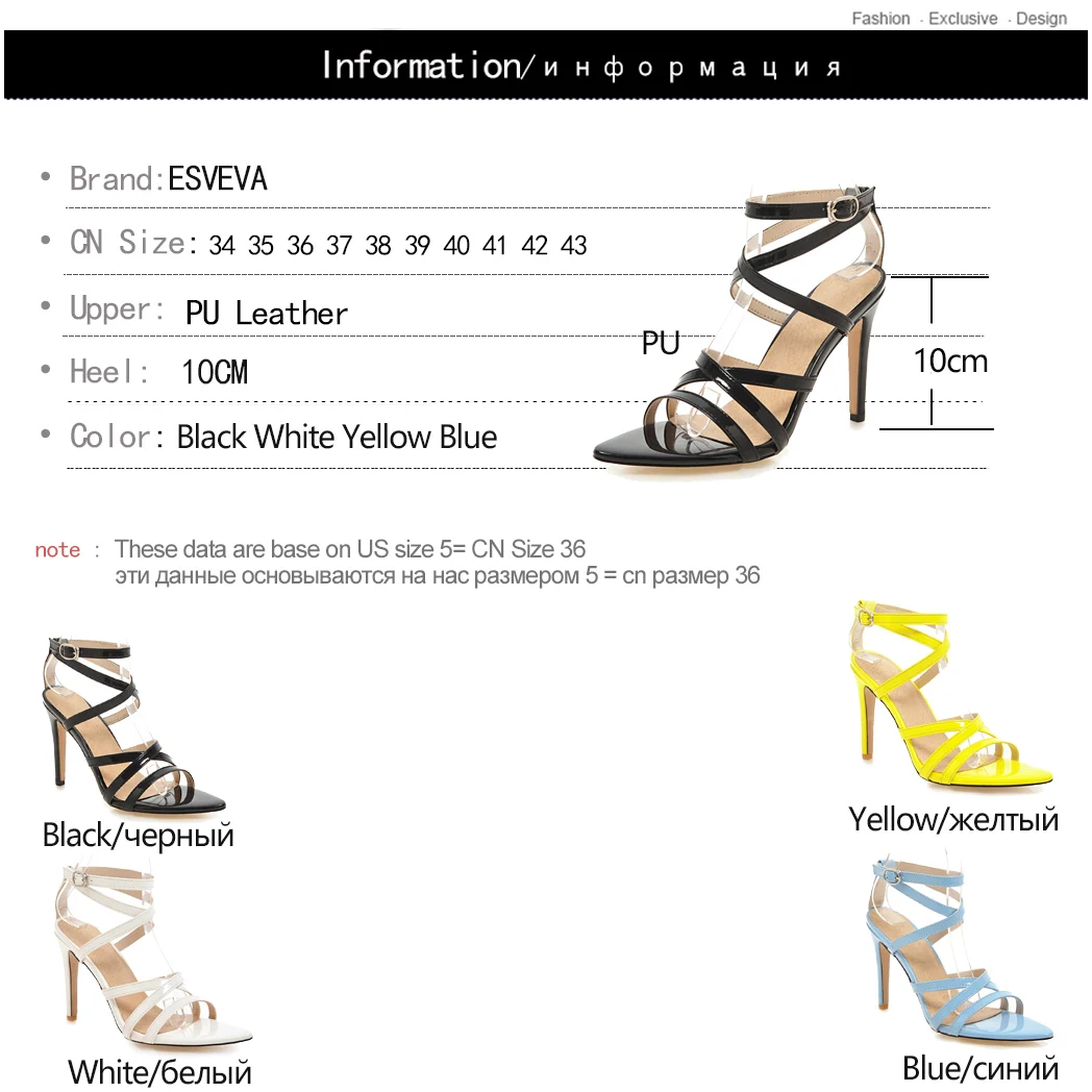 ESVEVA 2020 Women Sandals Thin High Heel Patent Leather Cross Strap Pointed Open-toed Buckle Sexy Shoes Size 34-43
ESVEVA 2020 Women Sandals Thin High Heel Patent Leather Cross Strap Pointed Open-toed Buckle Sexy Shoes Size 34-43