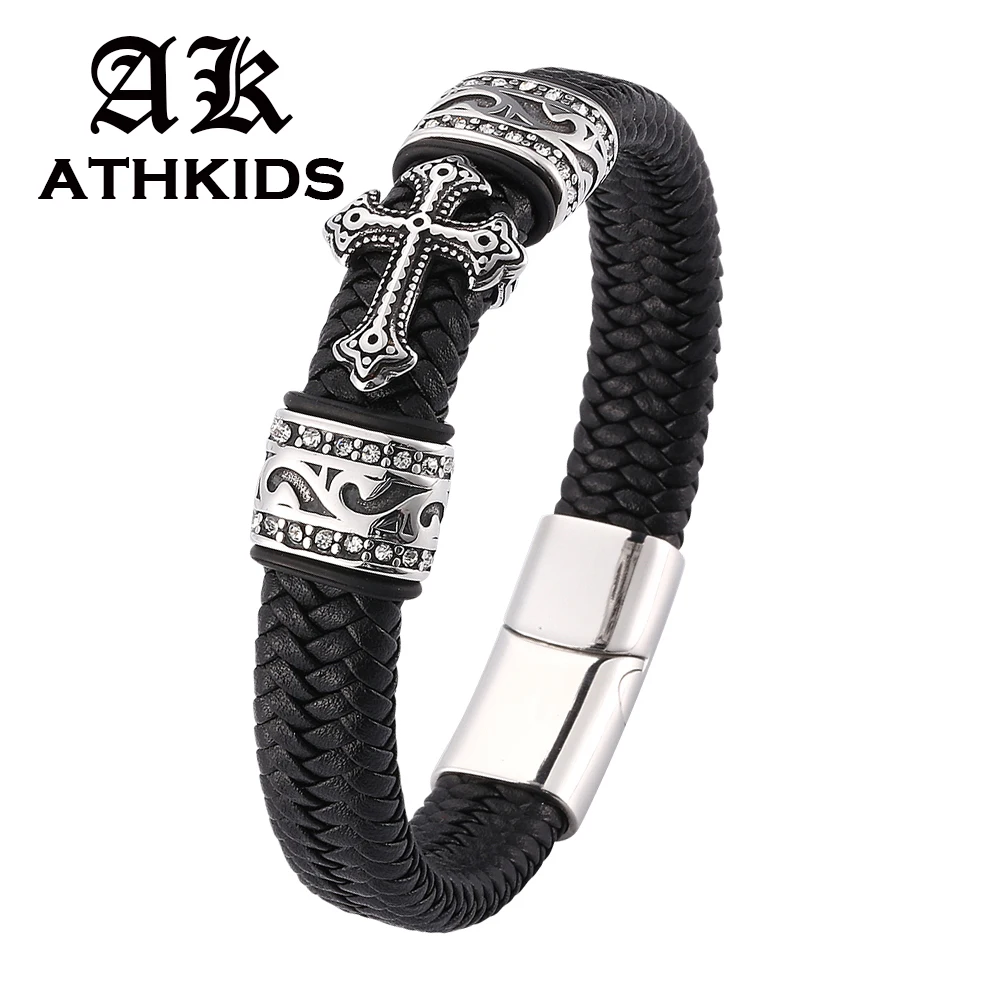 New Men Jewelry Braided Leather Men Bracelets Stainless Steel Cross Charms Bracelets Bangles Trendy Male Jewelry Gifts PD0063
New Men Jewelry Braided Leather Men Bracelets Stainless Steel Cross Charms Bracelets Bangles Trendy Male Jewelry Gifts PD0063