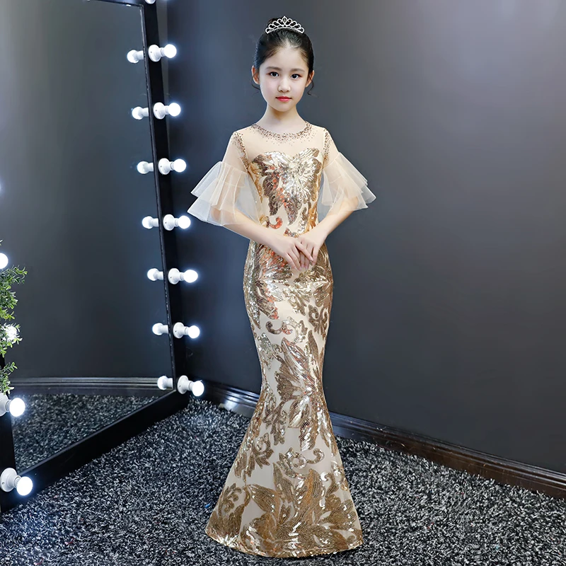 Kid luxury wedding dress children girl evening gold sequin bodycon trumpet mermaid party elegant cocktail chinese style dress
Kid luxury wedding dress children girl evening gold sequin bodycon trumpet mermaid party elegant cocktail chinese style dress