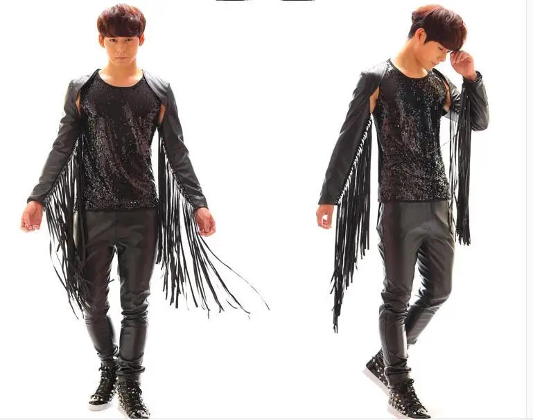 Costumes dance club male singers bar leather fringed shawl street punk rock non-mainstream clothing vest S--2XL
Costumes dance club male singers bar leather fringed shawl street punk rock non-mainstream clothing vest S--2XL