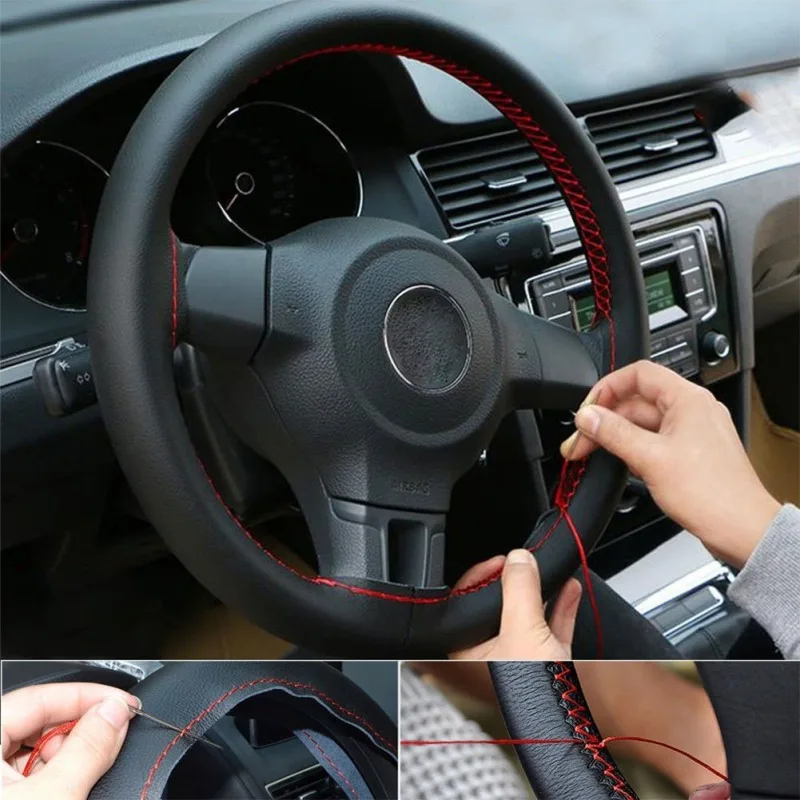 37 см/38 см DIY чехлы на руль мягкая кожаная оплетка автомобиля с игольчатой нитью |