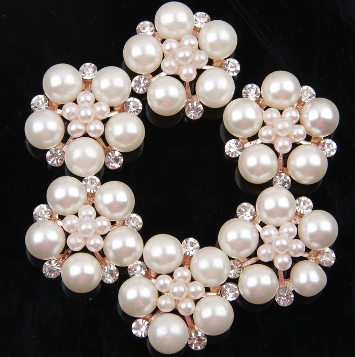 

Cute 10PCS Flower Pearls Rhinestones Buttons Metal Wedding Invitations Decorate Button Trinket Hair Flower Center Accessories