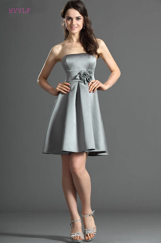 Gray Cheap Bridesmaid Dresses Under 50 A-line Strapless Short Mini Backless Wedding Party Dresses
Gray Cheap Bridesmaid Dresses Under 50 A-line Strapless Short Mini Backless Wedding Party Dresses