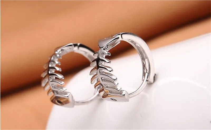 TJP Top Quality 925 Sterling Silver Earrings For Women Party Jewelry Charm Fish Bones Hoop Girl Fashion Accessories | Украшения и