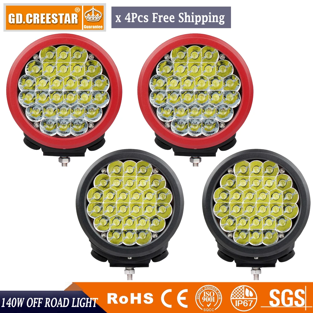 Wholesale factory price 7" inch 140W LED Off road Spot Flood SUV Work Lights with Clear and Cross cover Round drive lights x4pcs
Wholesale factory price 7" inch 140W LED Off road Spot Flood SUV Work Lights with Clear and Cross cover Round drive lights x4pcs