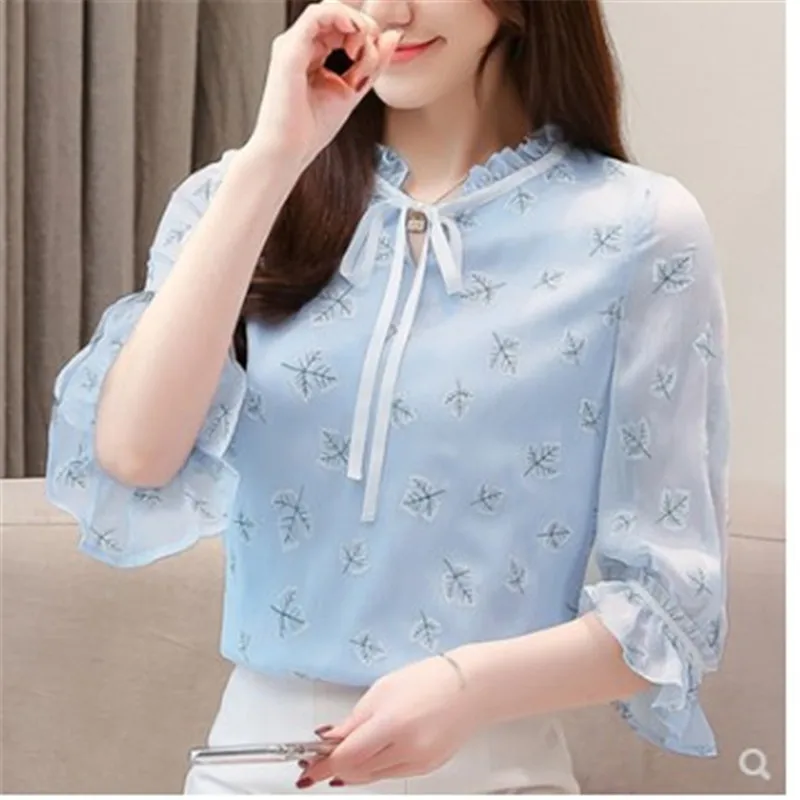 S XXL Ladies casual bowknot shirts print floral bow tie frill summer tops for women ruffle blouse office blusas mujer blue shir
S XXL Ladies casual bowknot shirts print floral bow tie frill summer tops for women ruffle blouse office blusas mujer blue shir