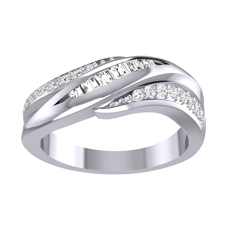 Caimao Free Shipping 14k White Gold 0.30ct Natural Baguette And Round Diamond Prong Ring Gift | Украшения и аксессуары