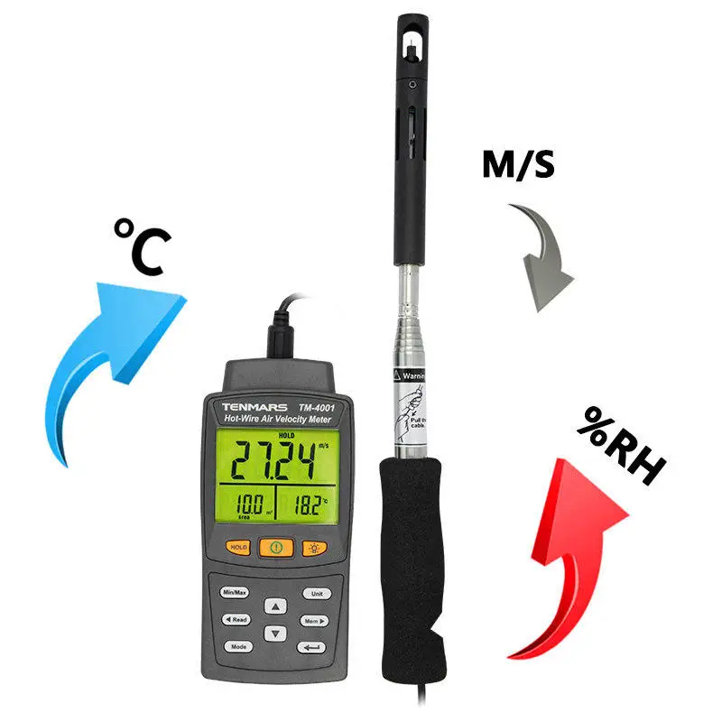 Tenmars TM-4001 Hot Wire Anemometer Wind Speed Tester meter Air velocity Measurement
Tenmars TM-4001 Hot Wire Anemometer Wind Speed Tester meter Air velocity Measurement