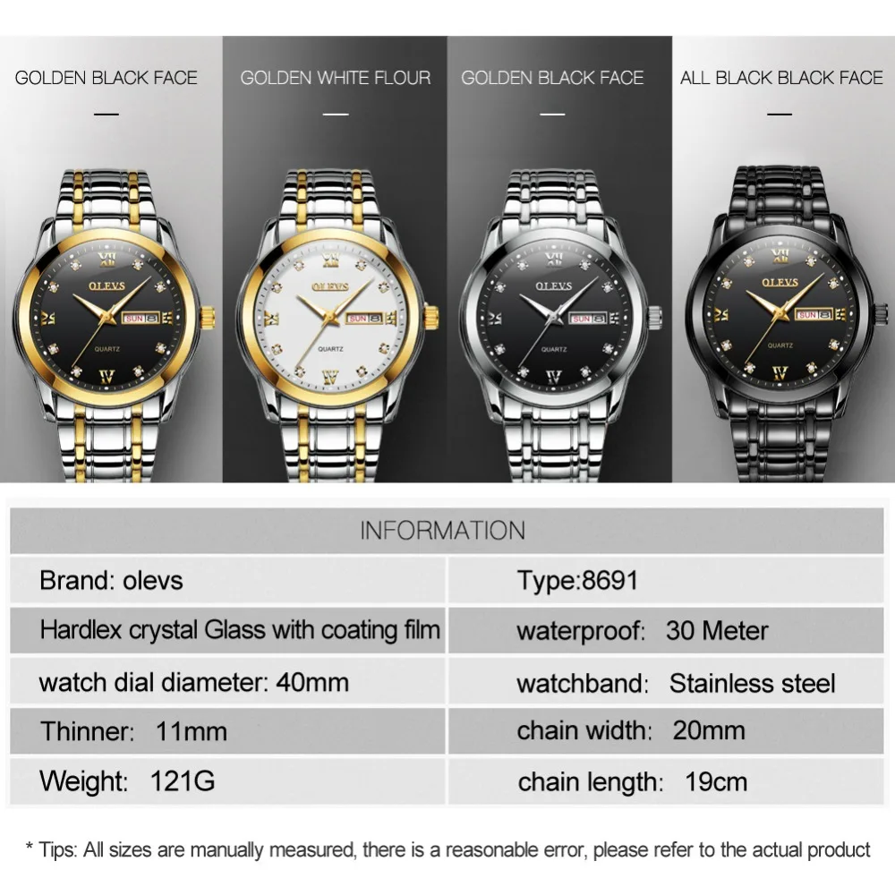 OLEVS Fashion Business Calendar Quartz Wrist Watch Stylish Men's Watch Military Waterproof Luminous Full Steel Black Male Clock
OLEVS Fashion Business Calendar Quartz Wrist Watch Stylish Men's Watch Military Waterproof Luminous Full Steel Black Male Clock