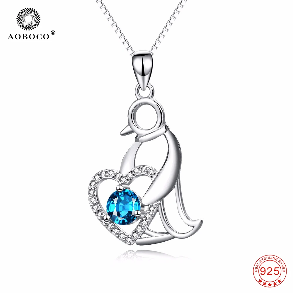 Ожерелье женское из серебра 100% пробы с милым пингвином и сердцем|necklace love|necklace