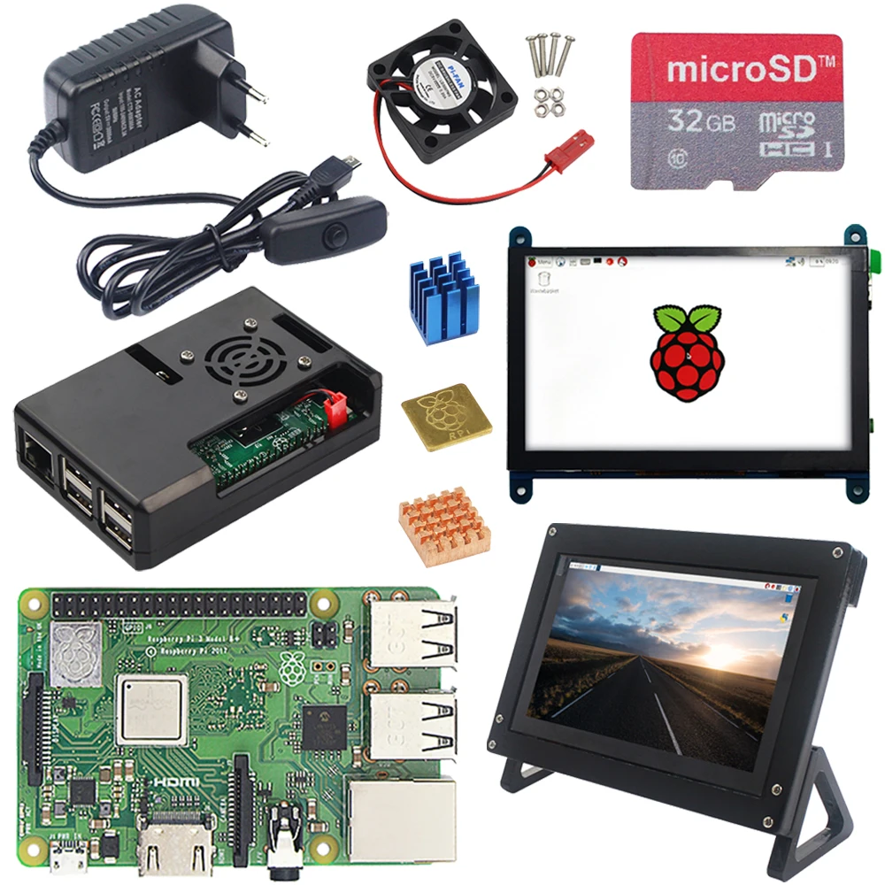 Фото Raspberry Pi 3B Plus комплект + 5 дюймов HDMI сенсорный экран ЖК дисплей кронштейн ABS чехол