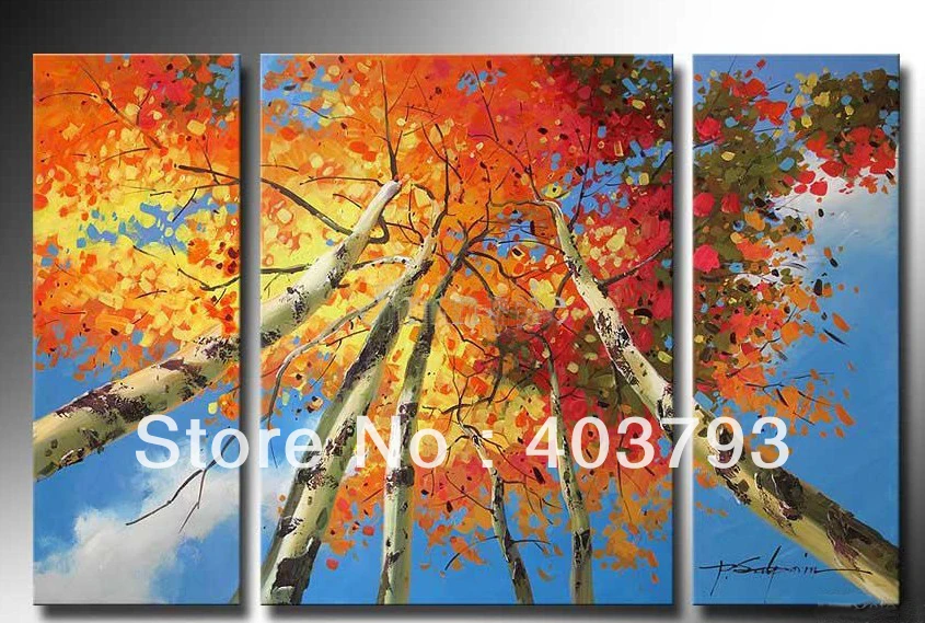 The sky red tree Landscape oil-paintings on canvas 3pcs/set oil Painting Free shipping