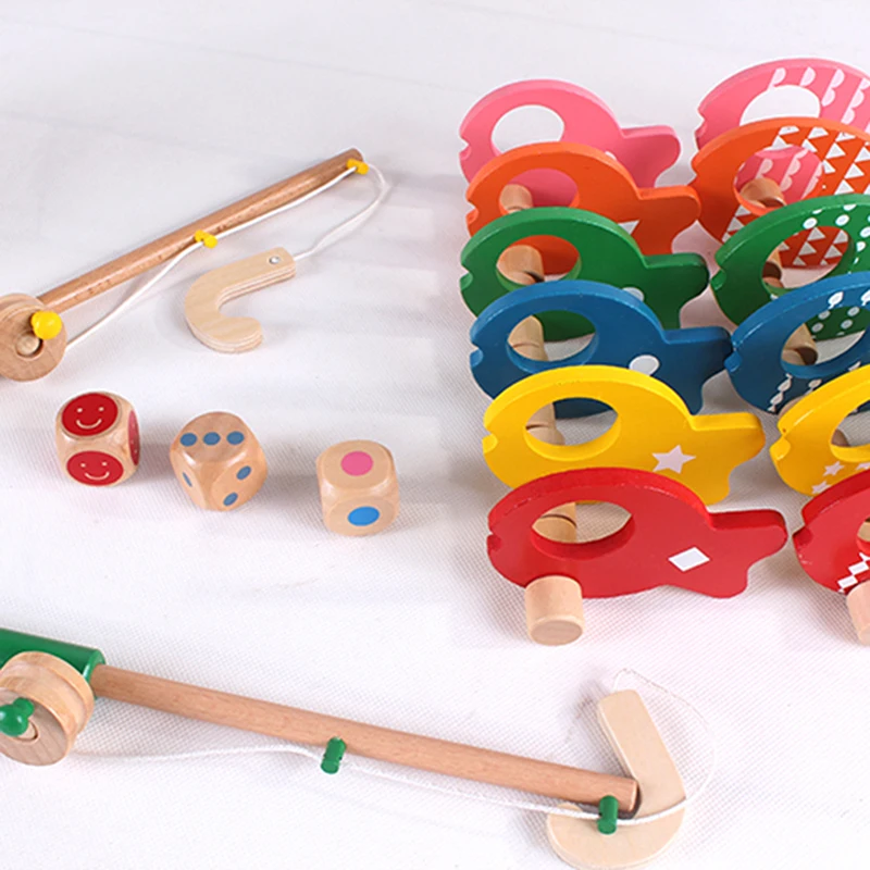 Обучающая 3d игрушка для рыбалки деревянный набор в кости развивающая детский