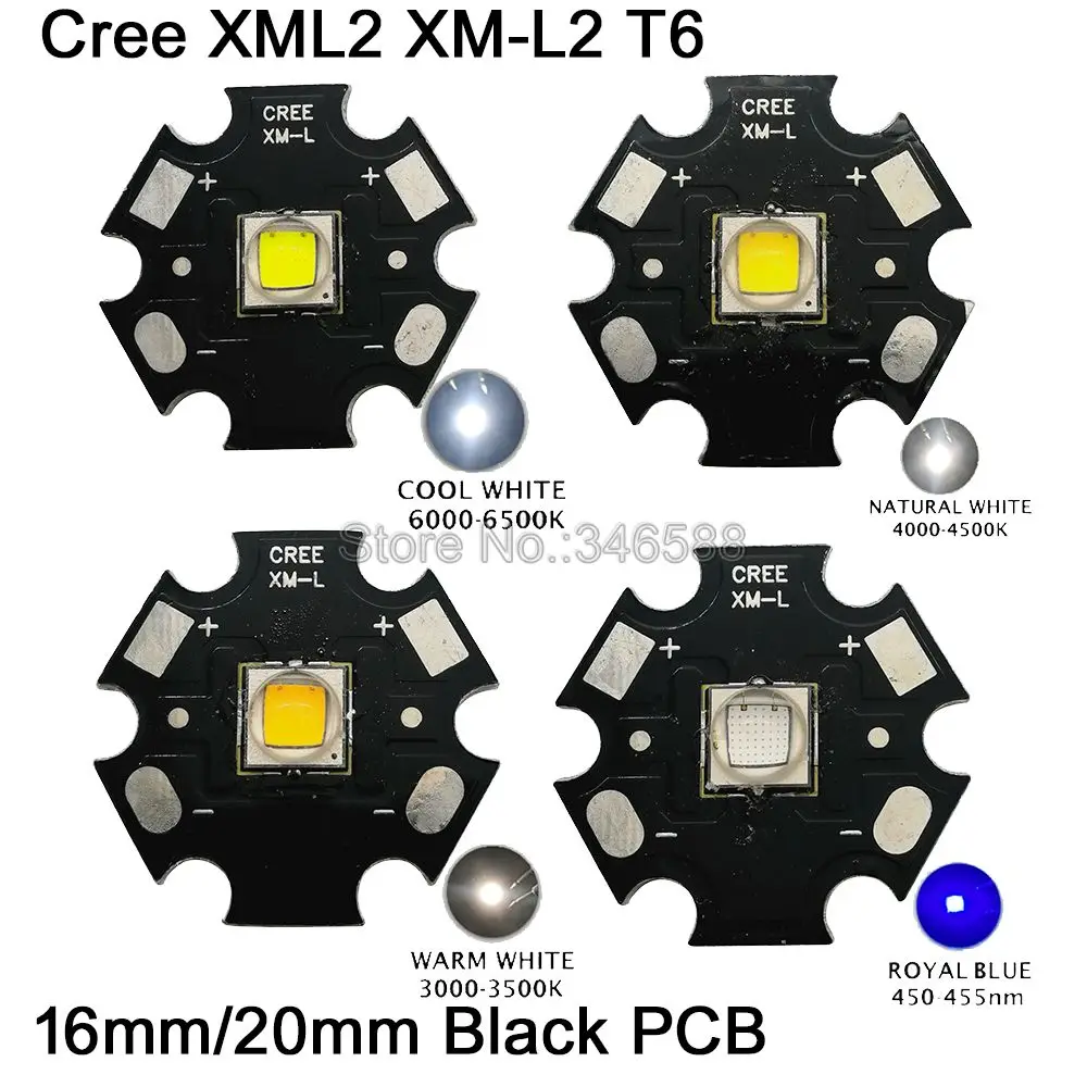 

2x CREE XML2 XM-L2 T6 High Power LED Emitter Cool White 6500K Neutral White 4500K Warm White 3000K 16mm 20mm Black Aluminum PCB