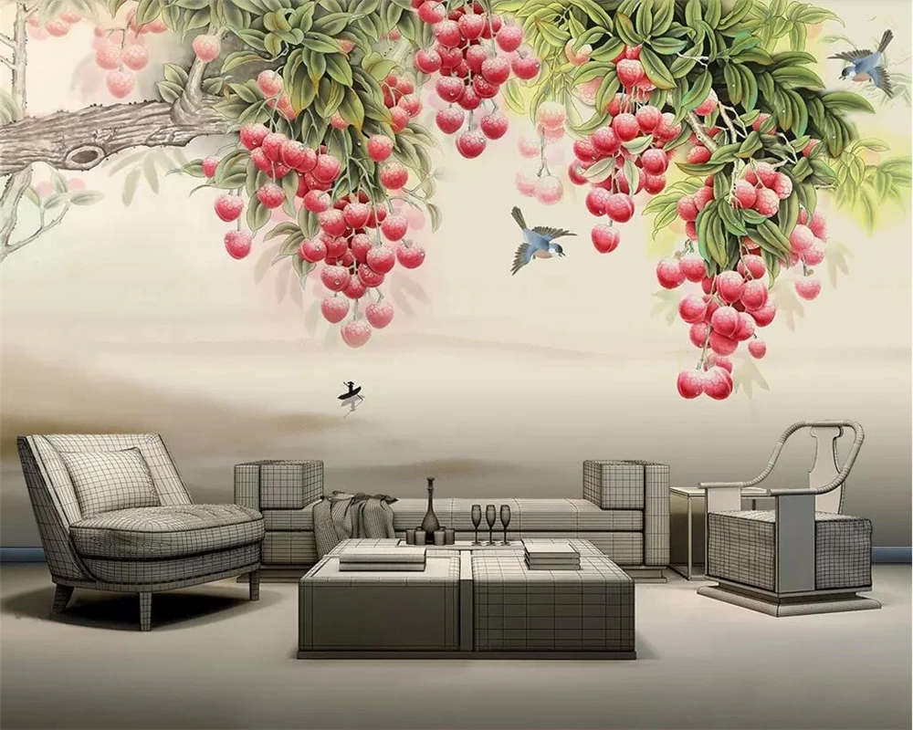 New Chinese wallpaper mural hand-painted oil painting lychee bird TV background wall living room bedroom 3d wallpaper
New Chinese wallpaper mural hand-painted oil painting lychee bird TV background wall living room bedroom 3d wallpaper