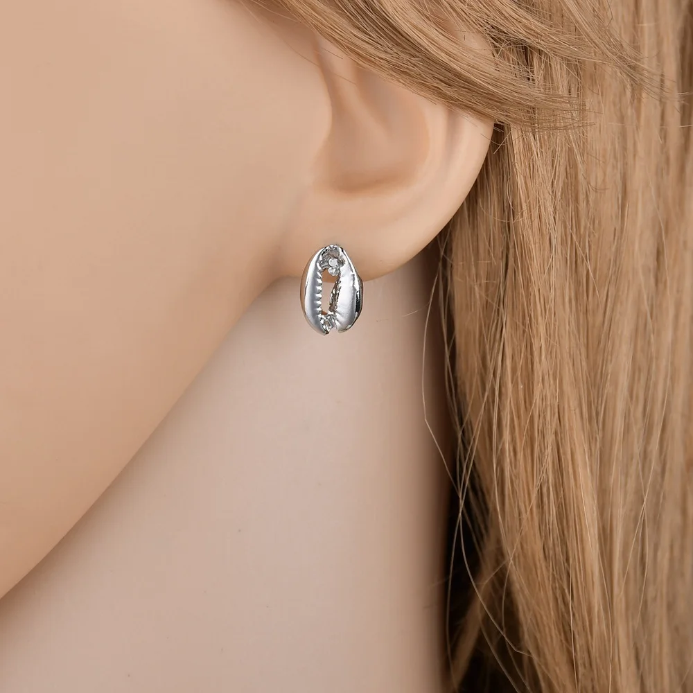 2019 NEW gold silver color metal texture sweet girl simple Shell cute Stud Earring Women Jewelry | Украшения и аксессуары