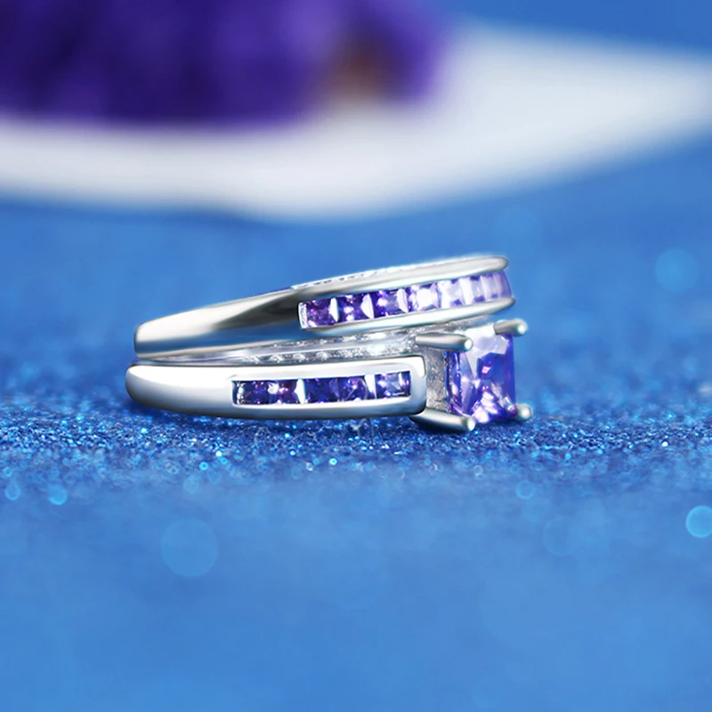 Yanleyu Luxury Princess Square Cut Purple Cubic Zirconia Couple Rings 2pcs 925 Sterling Silver Wedding Rings Set for Women PR244
Yanleyu Luxury Princess Square Cut Purple Cubic Zirconia Couple Rings 2pcs 925 Sterling Silver Wedding Rings Set for Women PR244