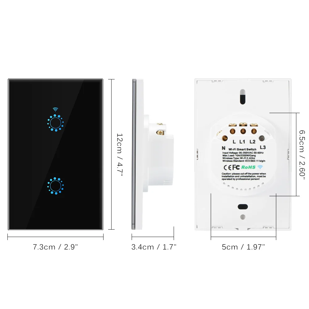 WiFi Light Switch Touch Control 1 2 3 Gang Wall Mount US Standard Smart Switch for Alexa Google Assistant IFTTT for Android iOS
WiFi Light Switch Touch Control 1 2 3 Gang Wall Mount US Standard Smart Switch for Alexa Google Assistant IFTTT for Android iOS