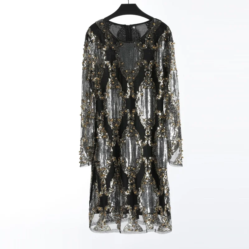 2018 Luxury Designer Women Sexy See-Though Mesh Vintage Shift Dress Long Sleeve Beaded Diamond Embroidery Sequin Party Dress
2018 Luxury Designer Women Sexy See-Though Mesh Vintage Shift Dress Long Sleeve Beaded Diamond Embroidery Sequin Party Dress