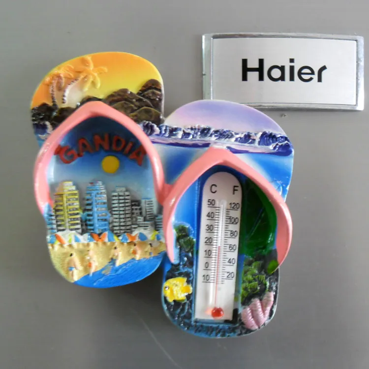 Spain Tourism Souvenir refrigerator Gandia gold beach slippers with magnetic thermometer
Spain Tourism Souvenir refrigerator Gandia gold beach slippers with magnetic thermometer