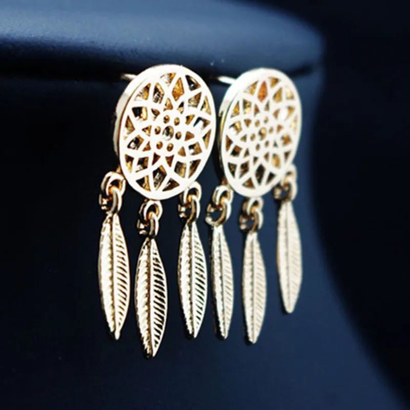 Boho Style Earring Gold Dream Catcher Feathers Dangle Earring for Women Bohemian Jewelry Gift Wholesale
Boho Style Earring Gold Dream Catcher Feathers Dangle Earring for Women Bohemian Jewelry Gift Wholesale