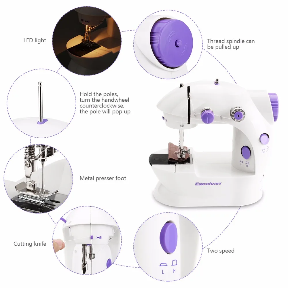 Mini Electric Handheld Sewing Machine Dual Speed Adjustment with Light Foot AC100-240V Double Threads Pendal | Дом и сад