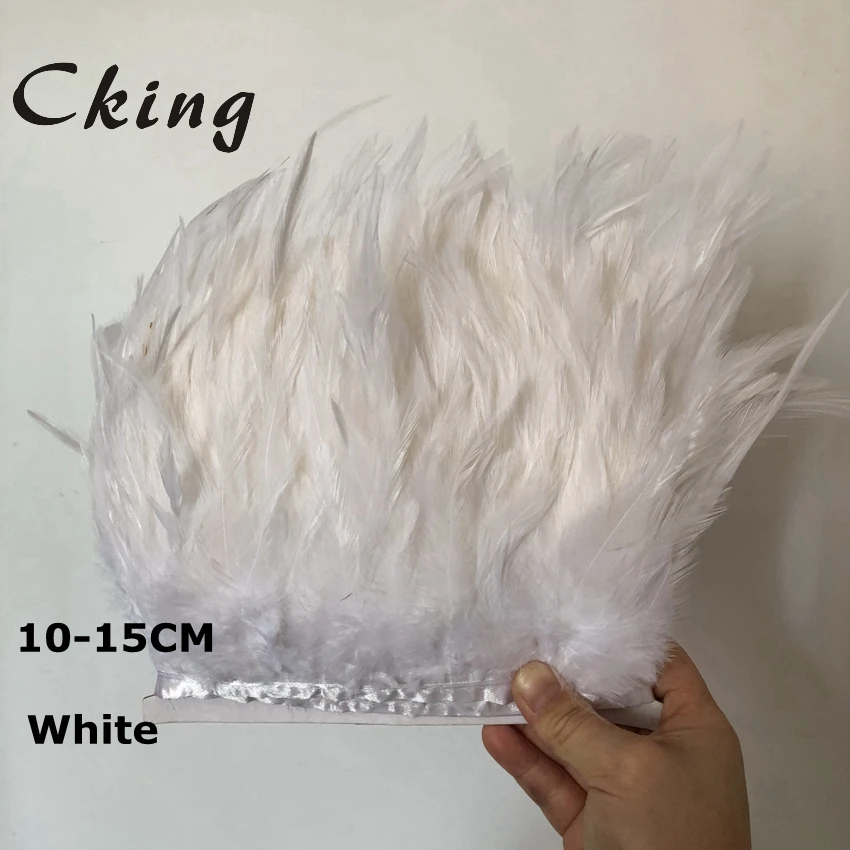 

10 meter white chicken feather trims 10-15cm 4-6inch DIY rooster saddle feather fringes trimming sewed on satin ribbon crafts