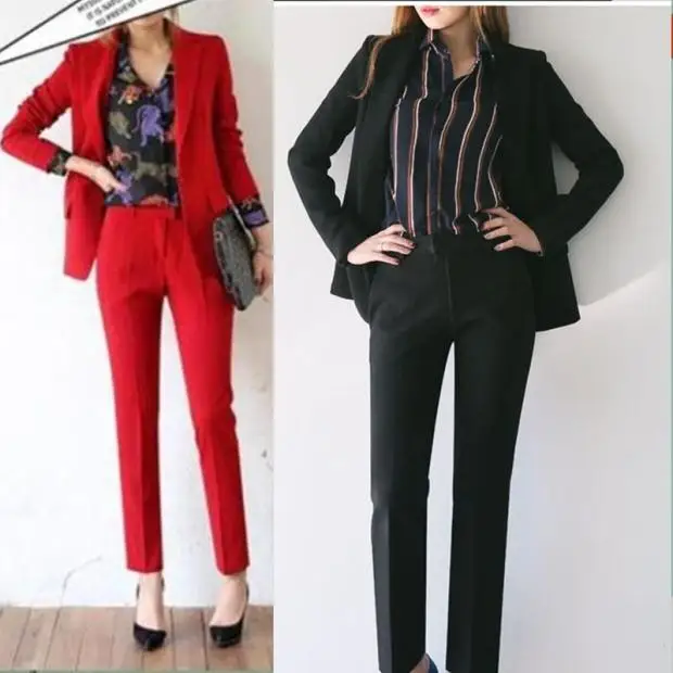 Женский деловой костюм из двух предметов красный брючный Официальный OL с длинным
