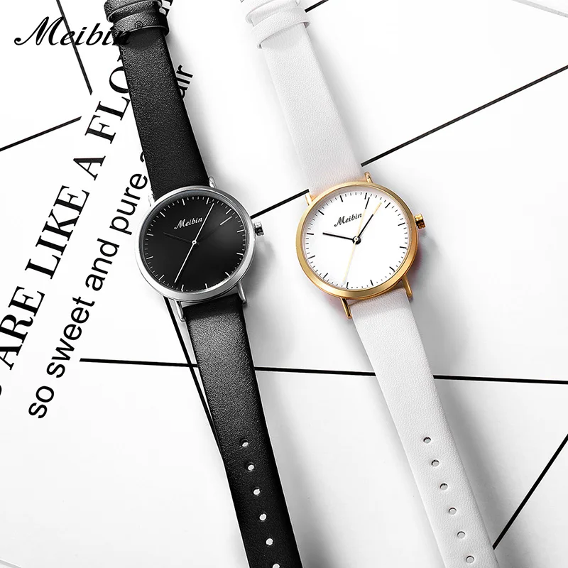 Модный бренд MEIBIN горячая Распродажа женские часы с кожаным ремешком простой