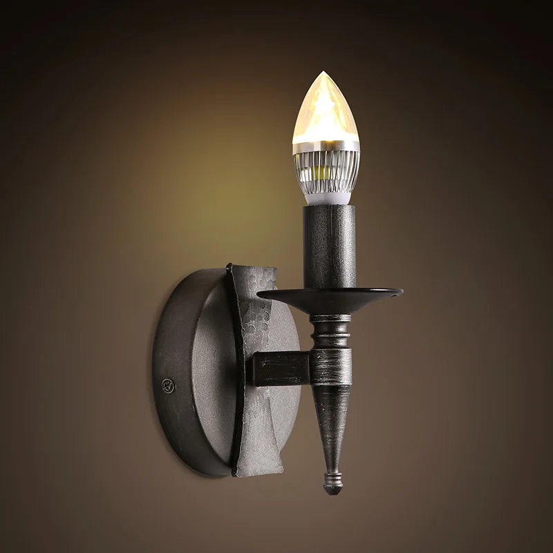American country style stairs bedroom corridor retro industrial single head black iron wrought candle wall lamp
American country style stairs bedroom corridor retro industrial single head black iron wrought candle wall lamp