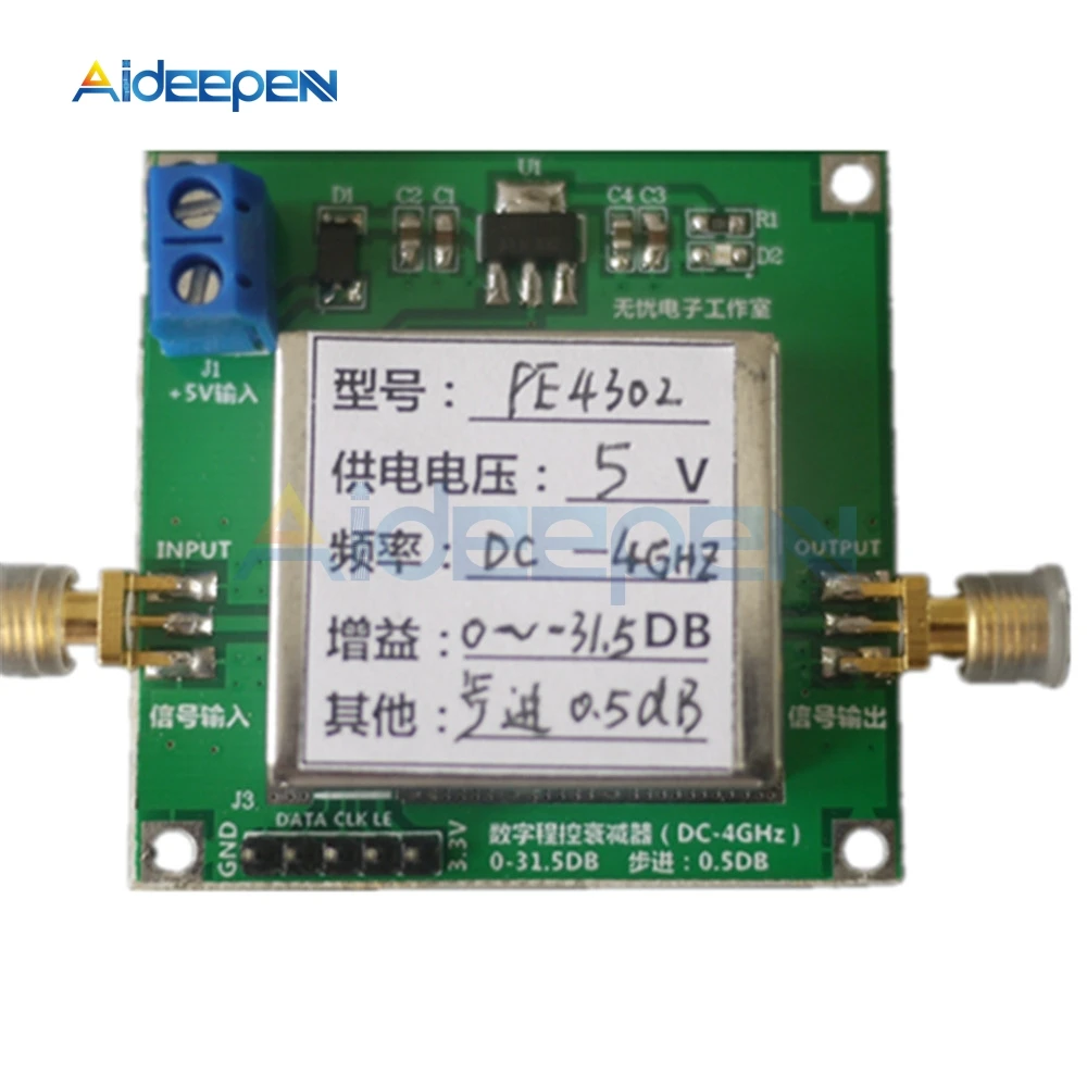 PE4302 Digital RF Step Attenuator Module High Linearity 5V 4GHz Stepping 0.5dB RF DSA
PE4302 Digital RF Step Attenuator Module High Linearity 5V 4GHz Stepping 0.5dB RF DSA