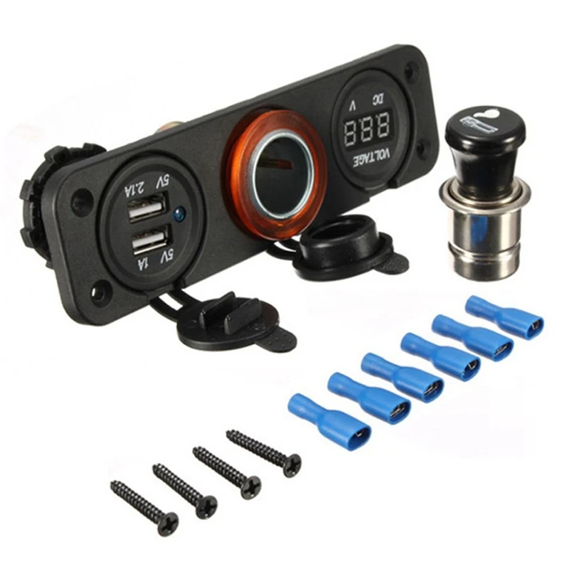 Waterproof Dual USB Charger + Auto Cigarette Lighter + LED Digital Voltmeter Three Hole Panel for Car Motorcycle
Waterproof Dual USB Charger + Auto Cigarette Lighter + LED Digital Voltmeter Three Hole Panel for Car Motorcycle