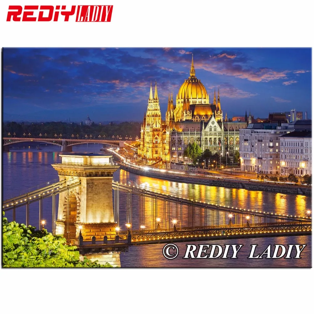 

5D Square Diamond Painting Budapest View At Dusk Picture of Rhinestones Handicraft Needlework Kits Home Decor Diamond Embroidery