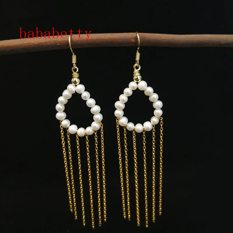 Handmade Natural freshwater 5-6MM Pearl Earrings Personality New dangle Earrings
Handmade Natural freshwater 5-6MM Pearl Earrings Personality New dangle Earrings