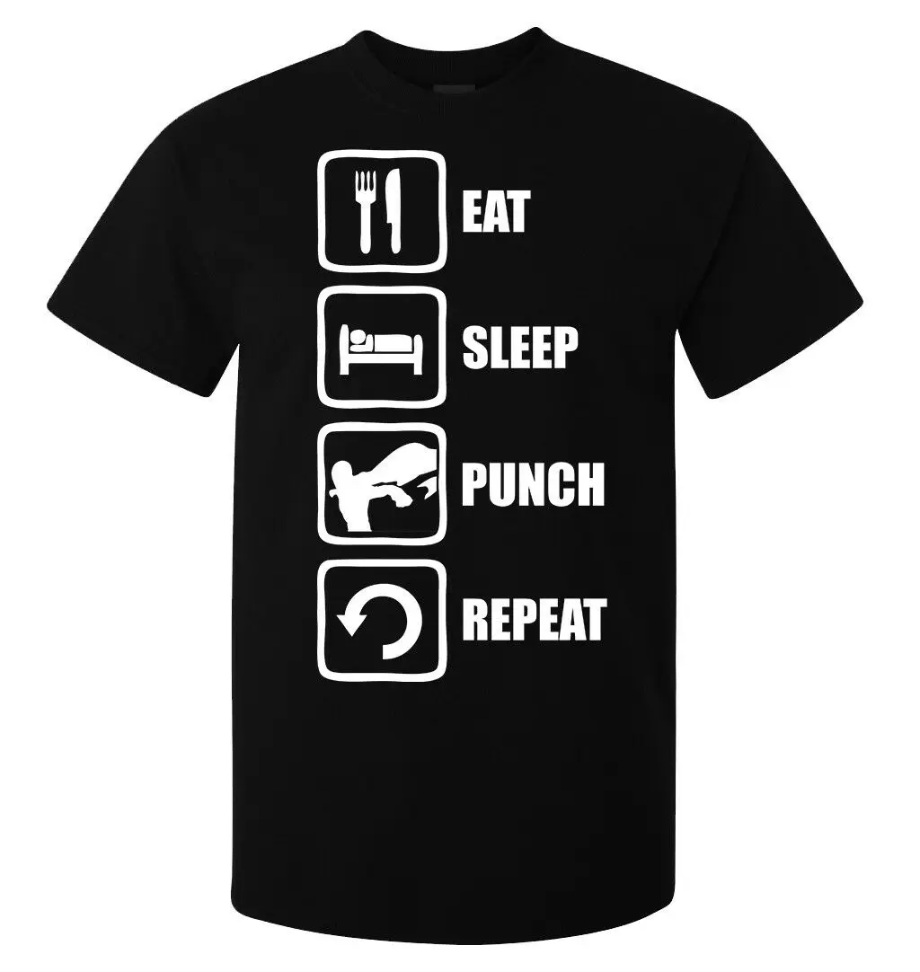 Мужская футболка с надписью Eat sleep punch черная Повседневная унисекс|Мужские