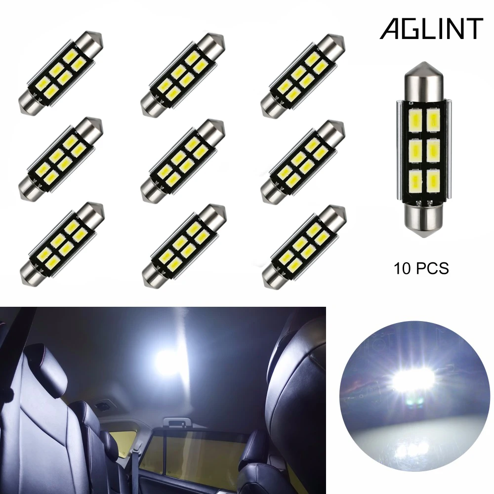 

AGLINT 10PCS Festoon C5W 41mm 42mm CANBUS Error Free LED Bulb Automotive LED Interior Dome Map Reading Lights Super White DC 12V