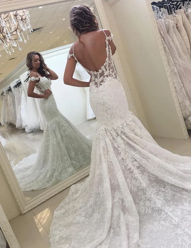 Lace Mermaid Wedding Dress Modest Open Back Spaghetti Straps Garden Bride Bridal Gown Custom Made Plus Size wedding gowns
Lace Mermaid Wedding Dress Modest Open Back Spaghetti Straps Garden Bride Bridal Gown Custom Made Plus Size wedding gowns
