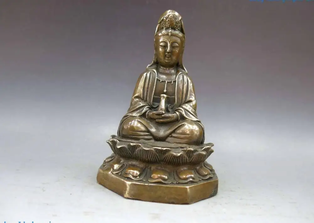 

Китайская латунная медная резная буддистская статуя Kwan-yin Будда Лотос Тайваньская скульптура