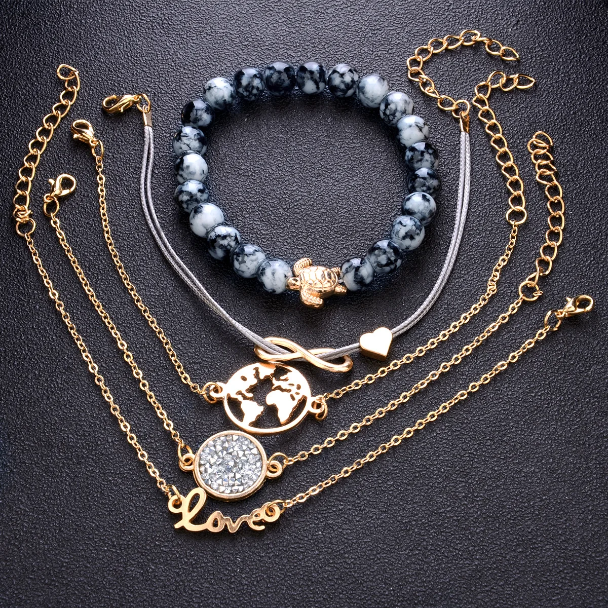 Boho Earth Multilayer love Heart Bracelet Women Crystal Charm Stone Beads Turtle Pendant Gold Cuff Bangles 5 PCS/Set Jewelry
Boho Earth Multilayer love Heart Bracelet Women Crystal Charm Stone Beads Turtle Pendant Gold Cuff Bangles 5 PCS/Set Jewelry