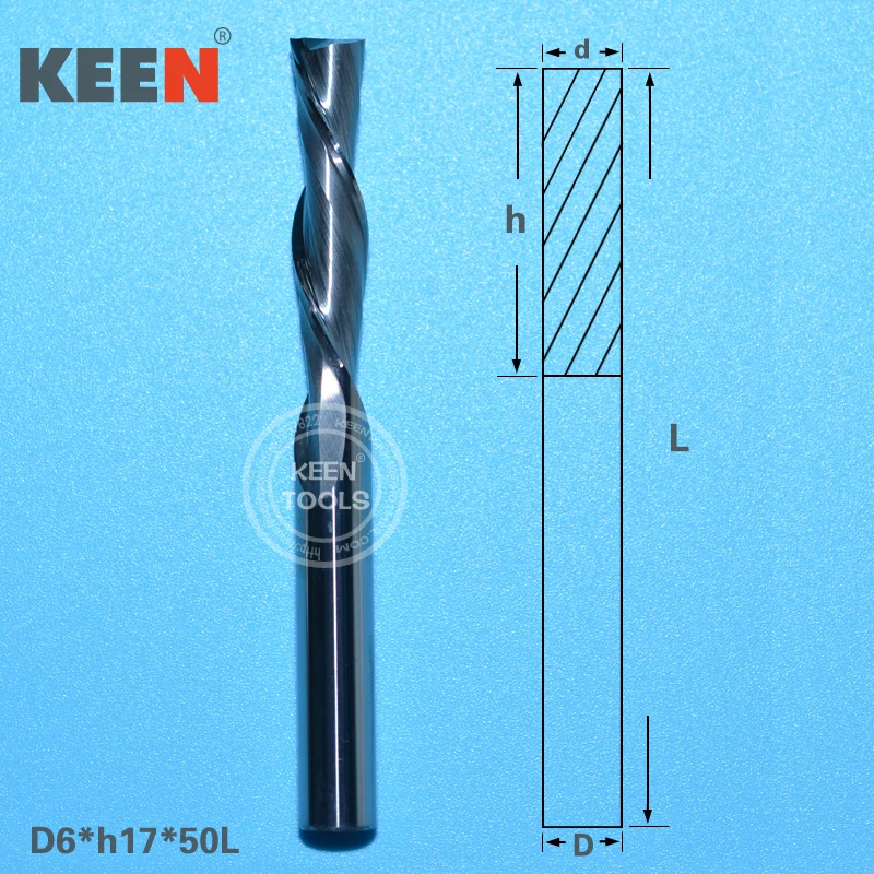 6*17mm 2 Flutes Carbide End Mills for Wood, Left-Handed CNC Millinging Tools for MDF Acrylic Cutting
6*17mm 2 Flutes Carbide End Mills for Wood, Left-Handed CNC Millinging Tools for MDF Acrylic Cutting