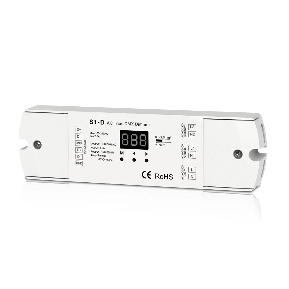 

Two Channel Output AC Triac DMX Dimmer 2 Channel Dimmer Triac Dimmable and Mosfet Dimmable Input Voltage 100-240VAC Output