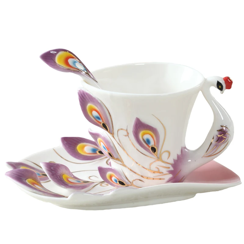 Горячая Распродажа цветные кофейные чашки с павлином керамические фарфоровые