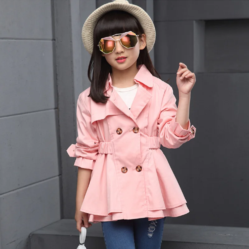 

Fashion Windbreaker for Girl 2019 New Autumn Double Breasted Trench Coat Girls Cotton Lotus Leaf Children Coat for Girl Costume