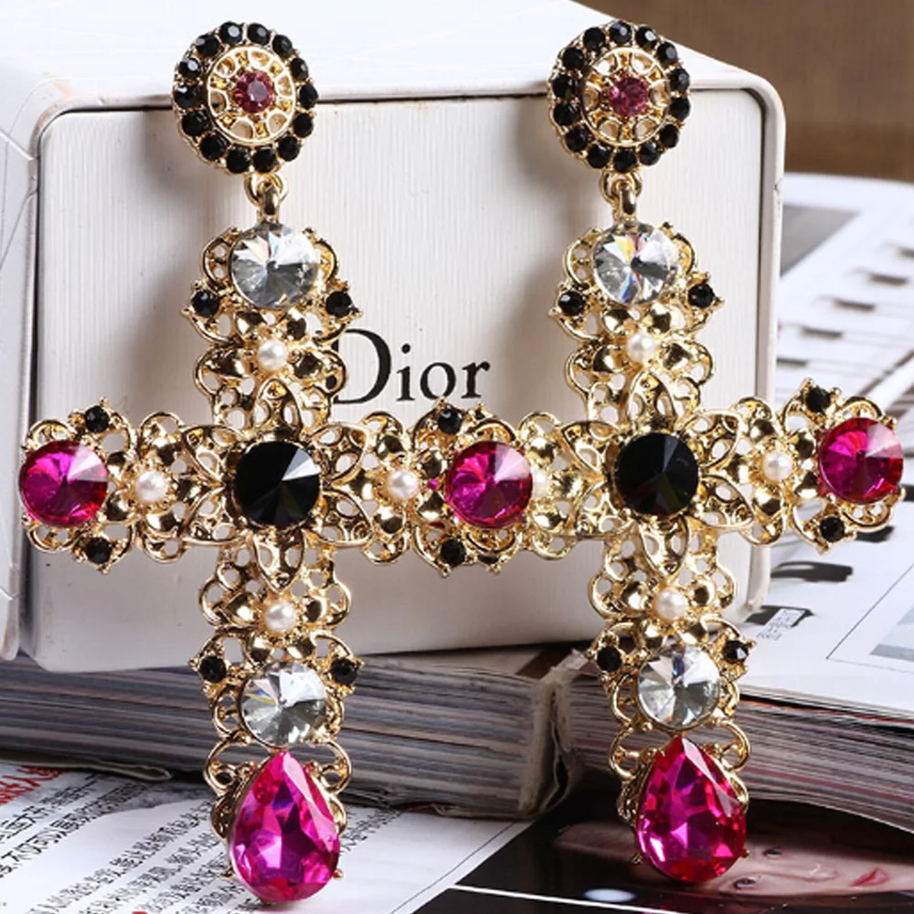 Charmcci Women's Fashion Earrings Black/Blue/Pink Crystal Gold Cross Earring Sweet Metal with Gems Ear Dangle Earring
Charmcci Women's Fashion Earrings Black/Blue/Pink Crystal Gold Cross Earring Sweet Metal with Gems Ear Dangle Earring