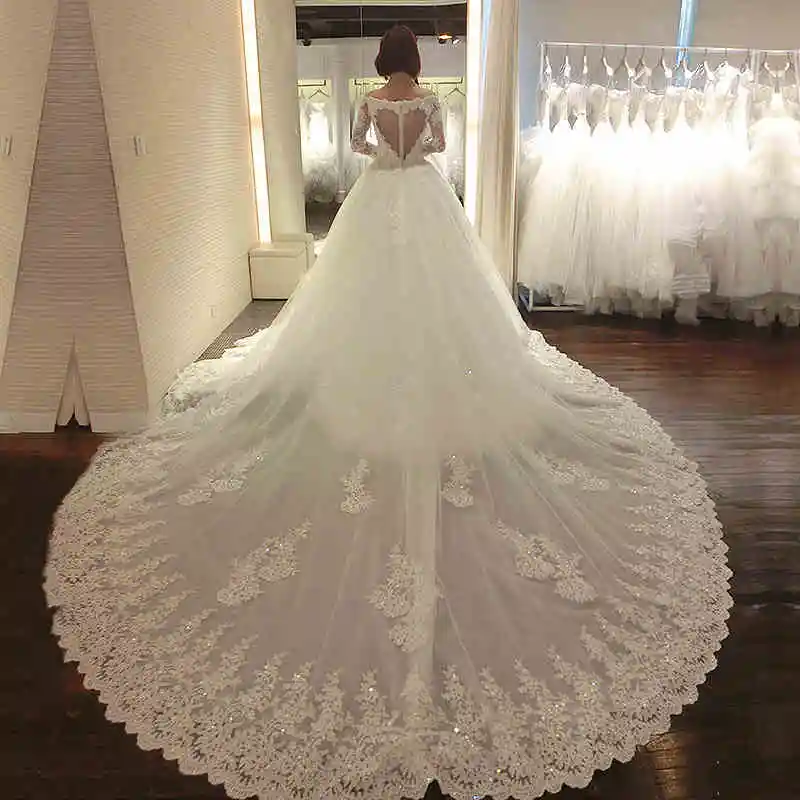 Ladies wedding dress 2017 new bride long sleeve back love big trailing piece lace row of flowers Korean Slim plus size
Ladies wedding dress 2017 new bride long sleeve back love big trailing piece lace row of flowers Korean Slim plus size