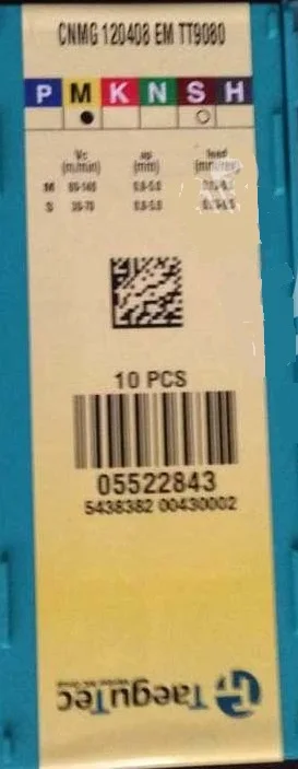 Карбидные вставки Taegutec CNMG120408EM TT9080, CNMG 120408 EM TT9080, общая обработка стали
Карбидные вставки Taegutec CNMG120408EM TT9080, CNMG 120408 EM TT9080, общая обработка стали
