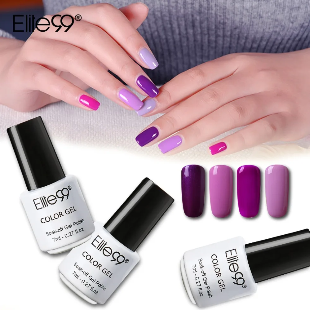 Elite99 4 шт./компл. Фиолетовый Цвет гель лак для использования со светодиодной и УФ